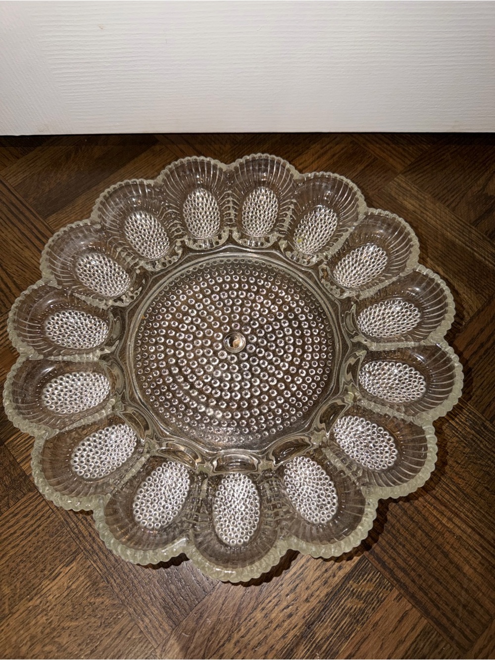 Clear Glass Decorative Serving Platter - Scalloped Egg Tray Design